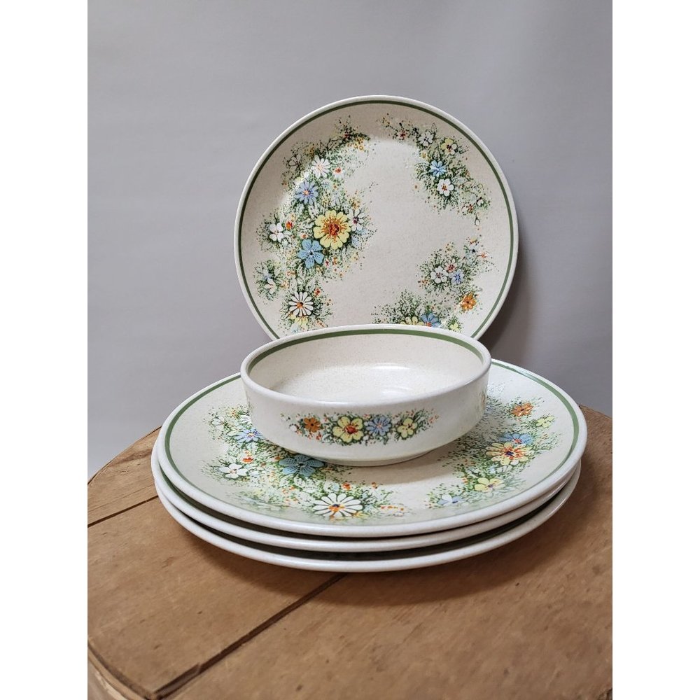 Vintage "Floral Fantasy" by Lenox Temper-Ware Dinner Plate and Bowl Bundle Set o